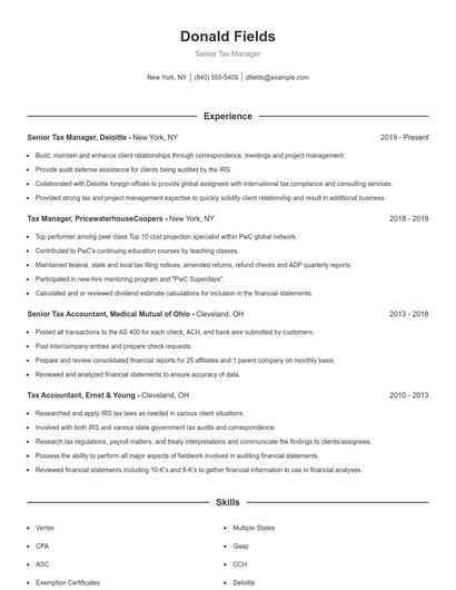 Senior Tax Manager Resume