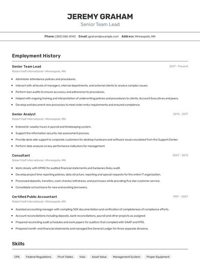 Senior Team Lead Resume