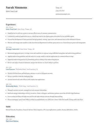 Senior Team Lead Resume