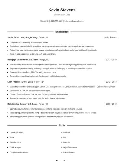 Senior Team Lead Resume