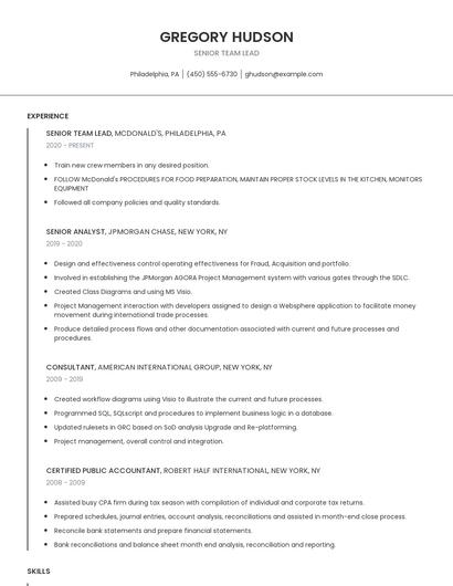 Senior Team Lead Resume