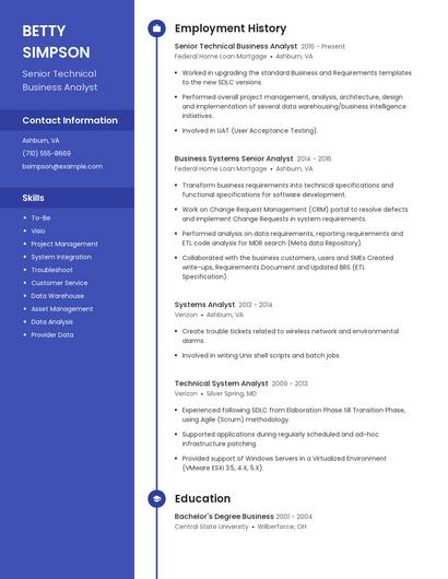 Senior Technical Business Analyst Resume
