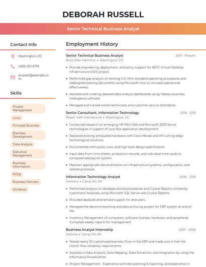 Senior Technical Business Analyst Resume