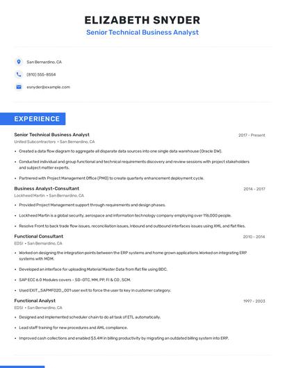 Senior Technical Business Analyst Resume