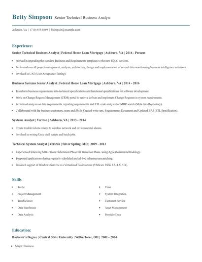 Senior Technical Business Analyst Resume