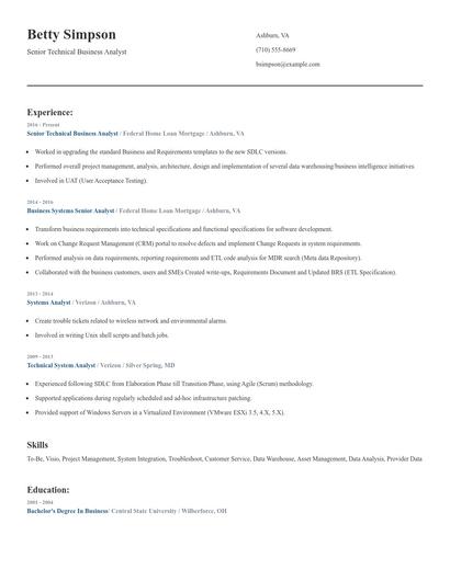 Senior Technical Business Analyst Resume