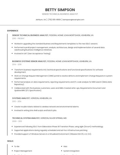 Senior Technical Business Analyst Resume