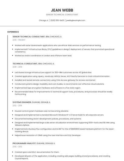 Senior Technical Consultant Resume