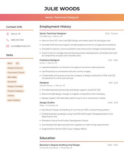 Senior Technical Designer Resume