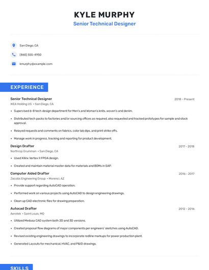 Senior Technical Designer Resume