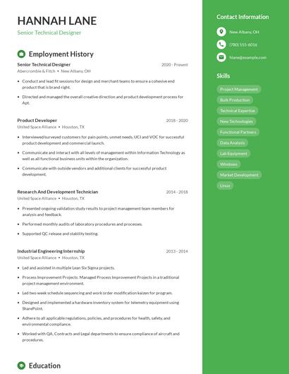 Senior Technical Designer Resume