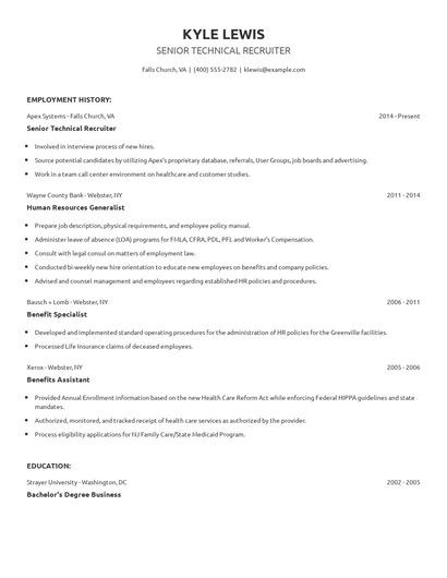 Senior Technical Recruiter Resume