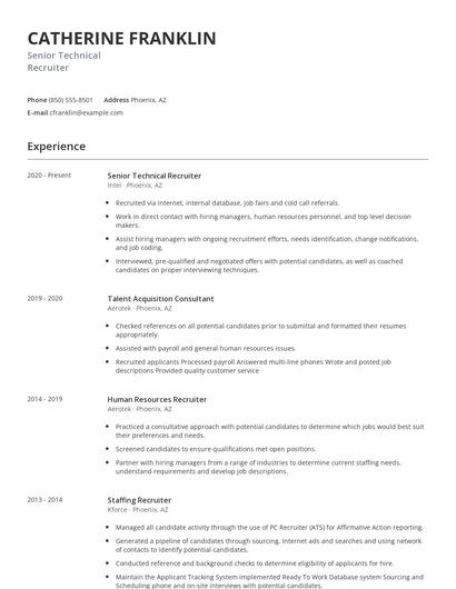 Senior Technical Recruiter Resume