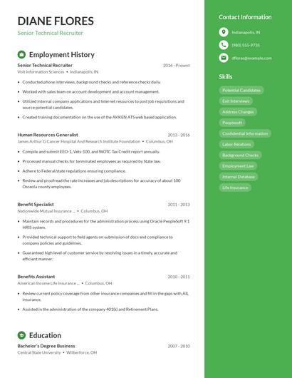 Senior Technical Recruiter Resume