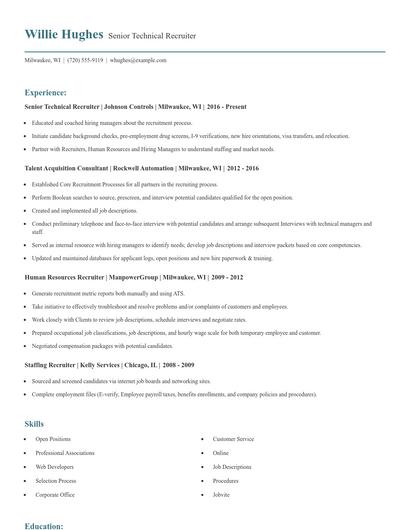 Senior Technical Recruiter Resume