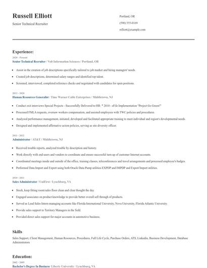 Senior Technical Recruiter Resume