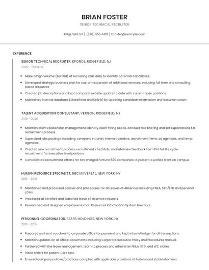 Senior Technical Recruiter Resume