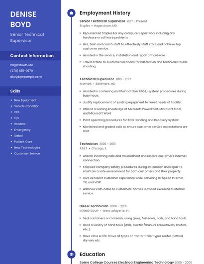 Senior Technical Supervisor Resume