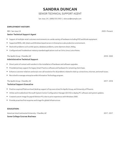 Senior Technical Support Agent Resume