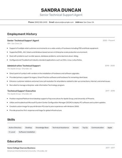 Senior Technical Support Agent Resume