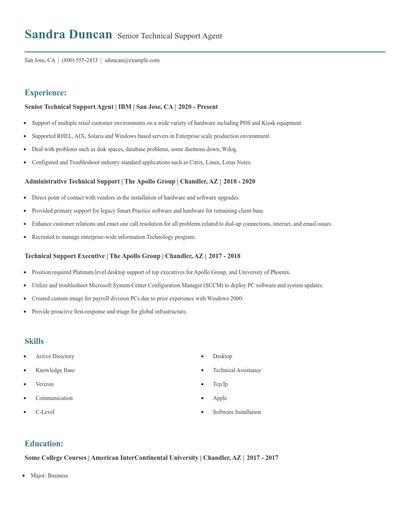 Senior Technical Support Agent Resume