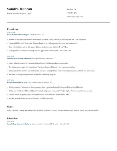 Senior Technical Support Agent Resume