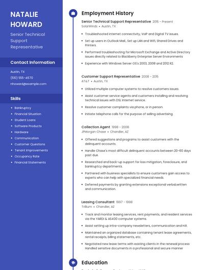 Senior Technical Support Representative Resume
