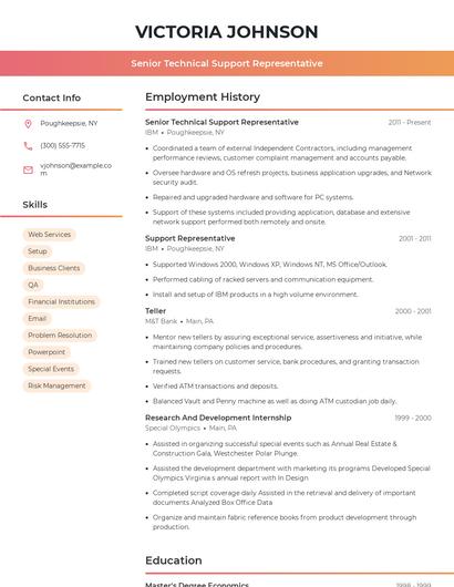 Senior Technical Support Representative Resume