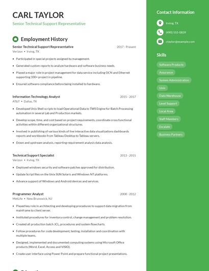 Senior Technical Support Representative Resume