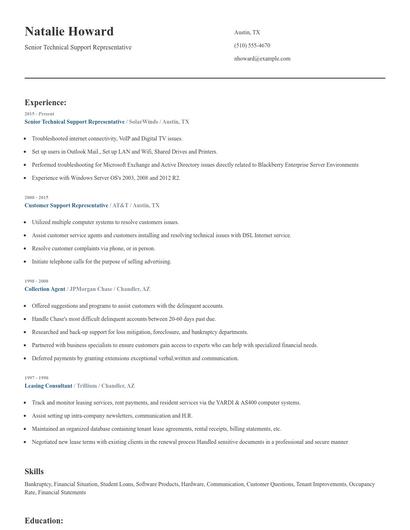 Senior Technical Support Representative Resume