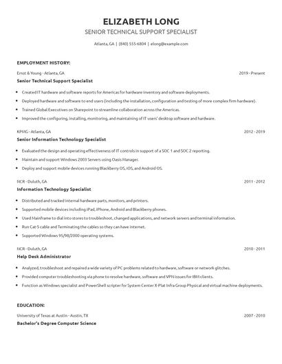 Senior Technical Support Specialist Resume