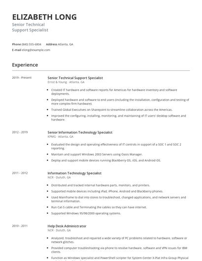 Senior Technical Support Specialist Resume