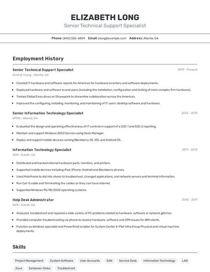 Senior Technical Support Specialist Resume