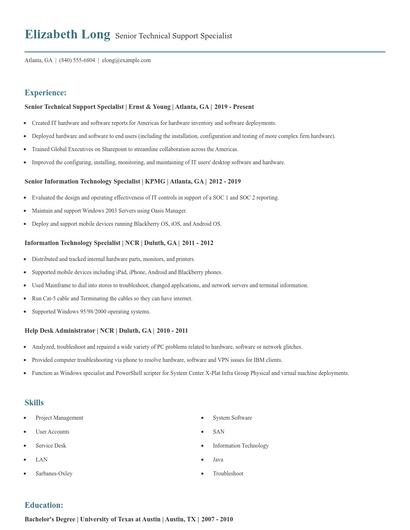 Senior Technical Support Specialist Resume