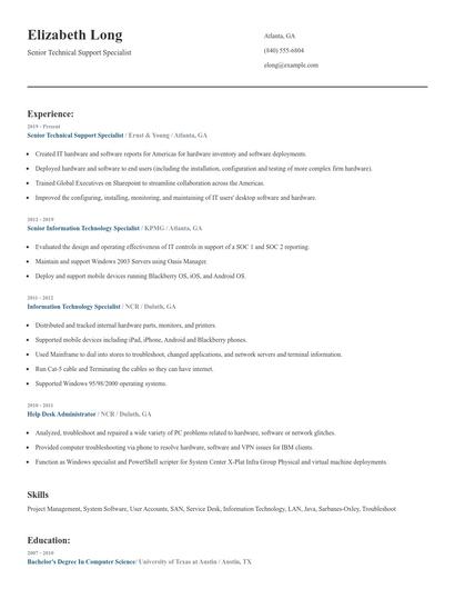 Senior Technical Support Specialist Resume