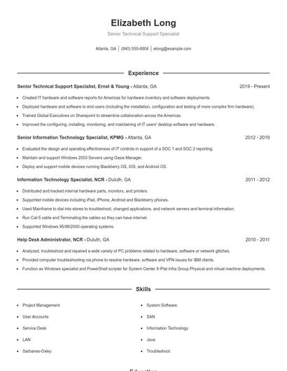 Senior Technical Support Specialist Resume