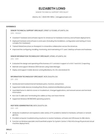 Senior Technical Support Specialist Resume