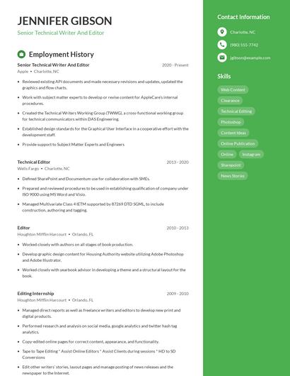 Senior Technical Writer And Editor Resume