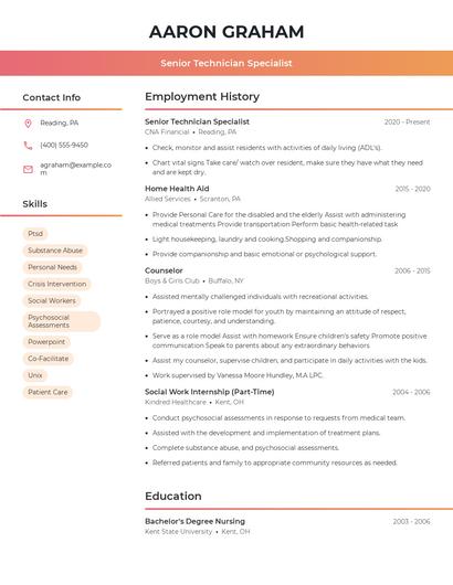 Senior Technician Specialist Resume