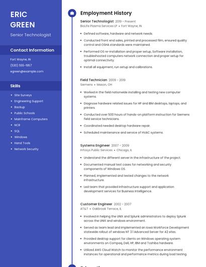 Senior Technologist Resume