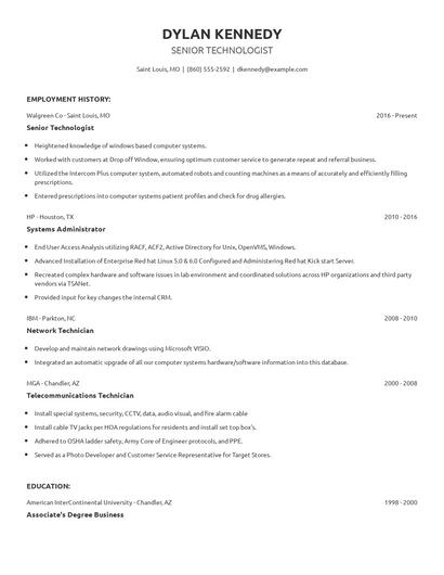 Senior Technologist Resume