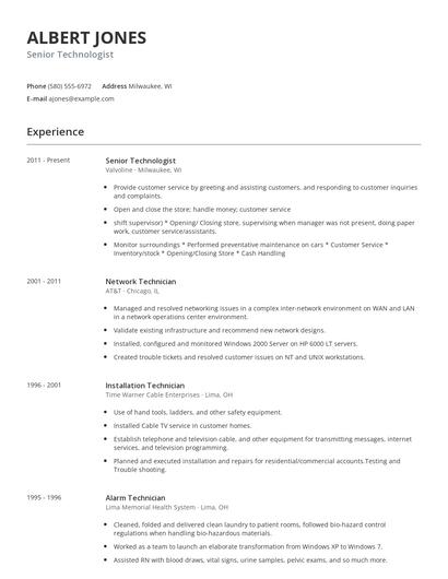 Senior Technologist Resume
