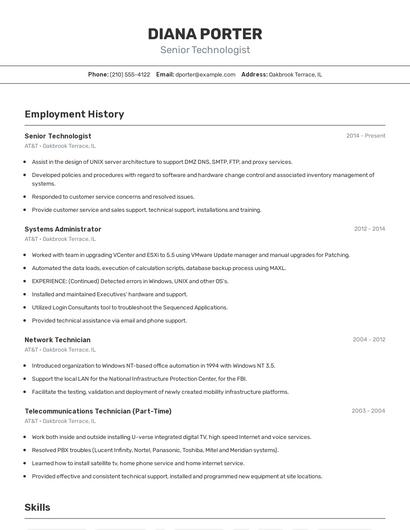 Senior Technologist Resume