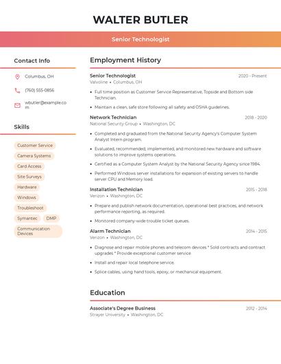 Senior Technologist Resume