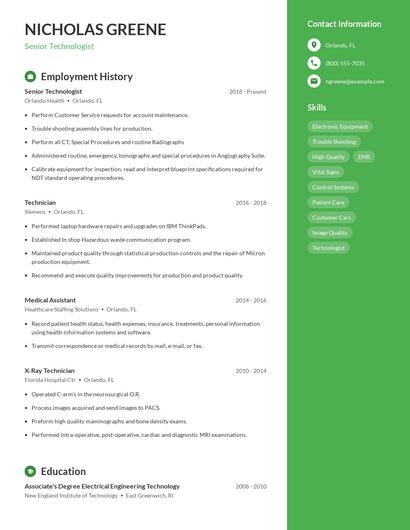 Senior Technologist Resume