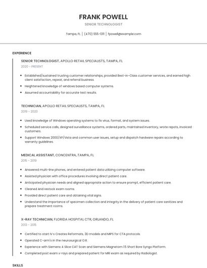 Senior Technologist Resume