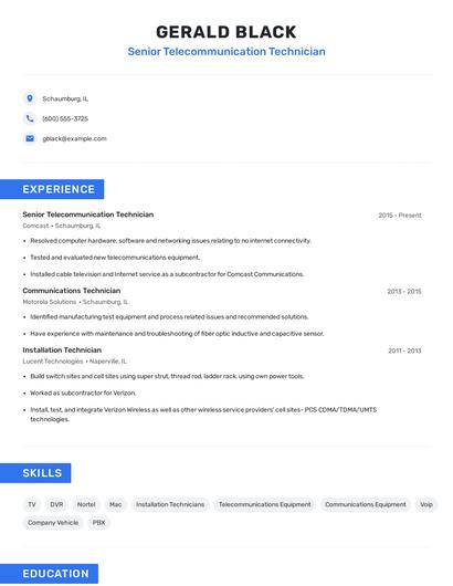 Senior Telecommunication Technician Resume