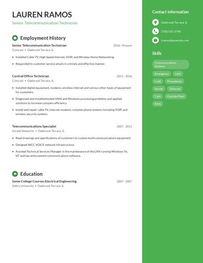 Senior Telecommunication Technician Resume