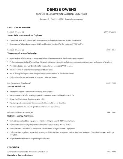 Senior Telecommunications Engineer Resume