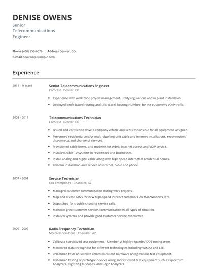 Senior Telecommunications Engineer Resume